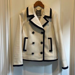 J.CREW WOOL PEACOAT by Nello Gori, Cream with Navy Trim, Size 6